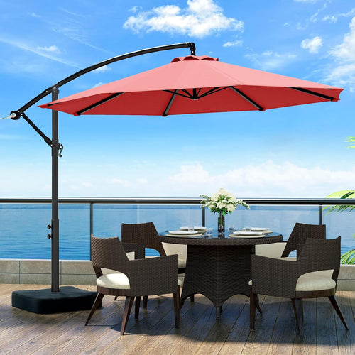 10FT Patio Umbrella with Base Included, Cantilever Offset Outdoor Patio Umbrella with 360° Rotation & Infinite Tilt, Fade-Resistant Yarn-Dyed Canopy, 8-Rib Steel Frame for Patio Pool Deck Backyard, Beige
