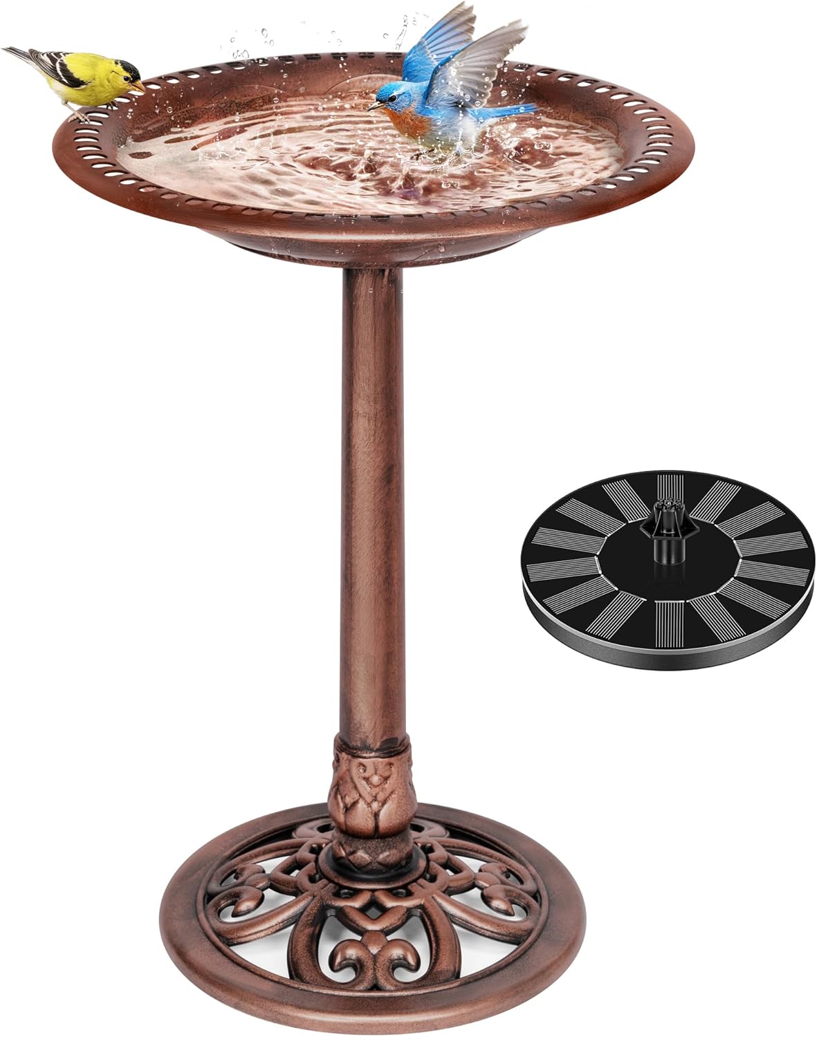 VIVOHOME Bird Bath with Solar Fountain for Outside, Polyresin Pedestal Bird Baths with Solar Powered Pump for Outdoor, Garden, Weather-Resistant Birdbaths with 20" Bowl, Green