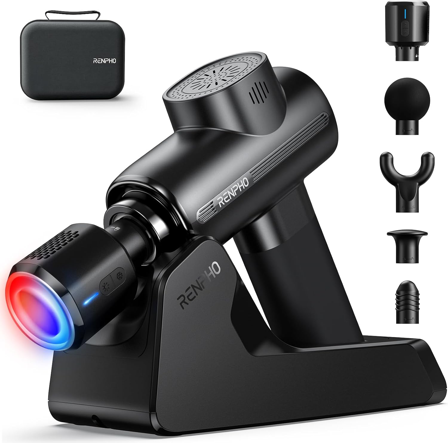 RENPHO Active Thermacool 2 Red Massage Gun with Infrared Heating, Cool Head | VA Display, Deep Tissue Massage for Athletes, Percussion Massager with Heat & Cool for Muscle Relief, 3 Light Modes, 5 Speeds