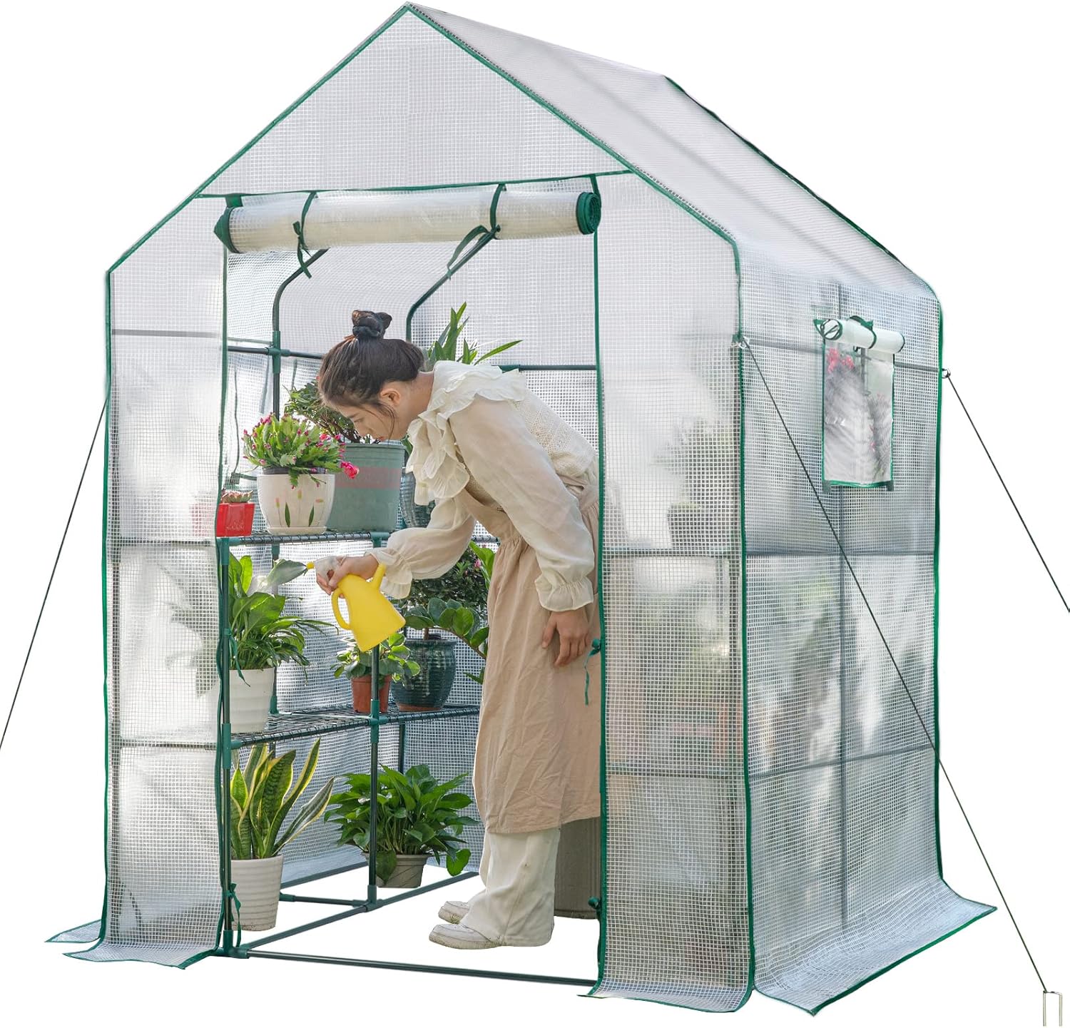 Mini Greenhouse,Greenhouses for Outdoors,Portable Walk in Green House for Garden Plants that Need Frost Protection and Away from Animals(56"x30"x76")-White